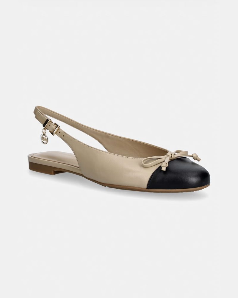Bej, siyah burunlu fiyonklu slingback babet