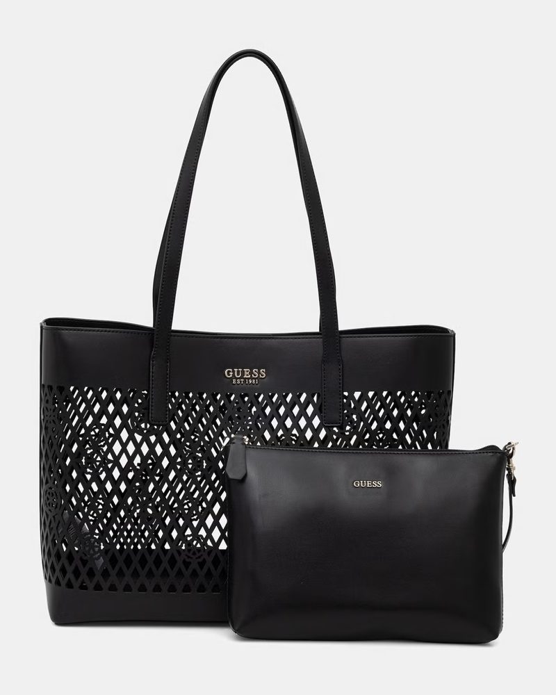Guess siyah lazer kesim tote, iç clutch'lı
