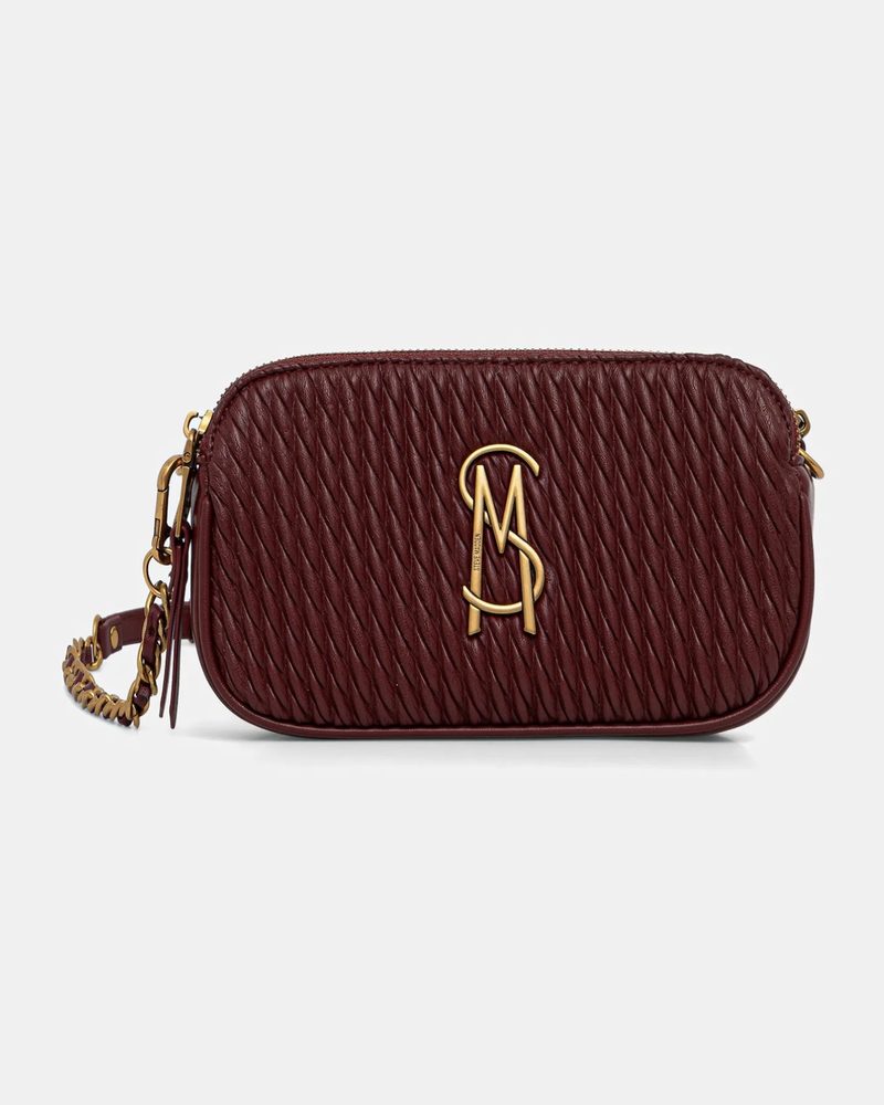 Bordo kapitone mini çanta, altın rengi zincir askılı